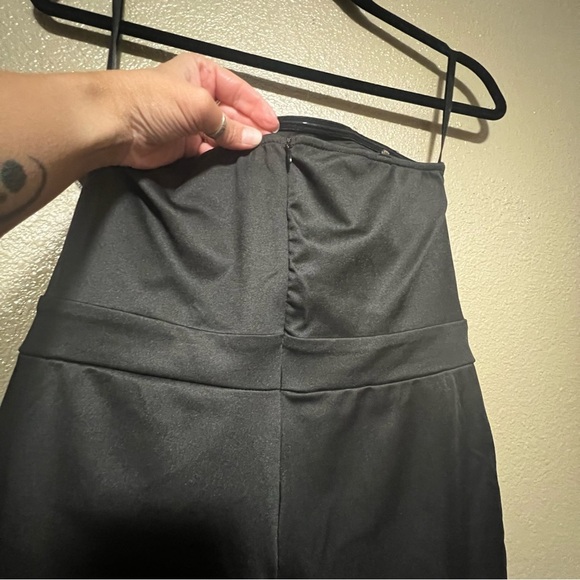 Strapless Elegant Black Satin Structured Jumpsuit Classy Dressy Chic - Picture 7 of 9